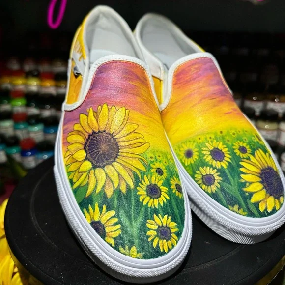 Custom painted Sunflower Vans Size 8 women’s - Picture 3 of 5
